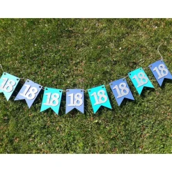 Elegante Girlande zum 18. Geburtstag in Blau und Silber, Wimpelkette, Banner, Dekoration, Papier-Deko, Partydekoration