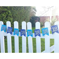 Elegante Girlande zum 18. Geburtstag in Blau und Silber, Wimpelkette, Banner, Dekoration, Papier-Deko, Partydekoration