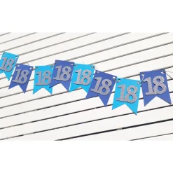 Elegante Girlande zum 18. Geburtstag in Blau und Silber, Wimpelkette, Banner, Dekoration, Papier-Deko, Partydekoration