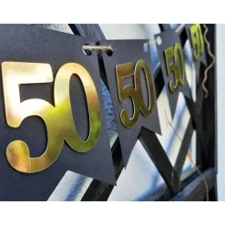 Elegante Girlande zum 50. Geburtstag in Gold und Schwarz. Angesagte Trendfarben! Tolle Papierdeko zum 50. Wimpelkette zu