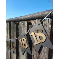 Elegante Girlande zum 18. Geburtstag, Wimpelkette, Fahnengirlande, Gold oder Silber und Schwarz, Wimpel, Partydekoration