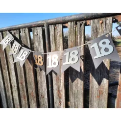 Elegante Girlande zum 18. Geburtstag, Wimpelkette, Fahnengirlande, Gold oder Silber und Schwarz, Wimpel, Partydekoration