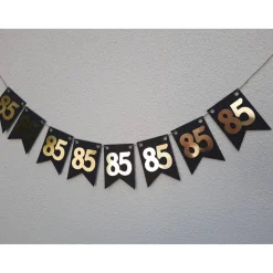 Elegante Girlande zum 85. Geburtstag in Gold und Schwarz. Angesagte Trendfarben! Tolle Papierdeko zum 50. Wimpelkette zu