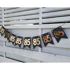 Elegante Girlande zum 85. Geburtstag in Gold und Schwarz. Angesagte Trendfarben! Tolle Papierdeko zum 50. Wimpelkette zu