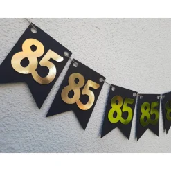 Elegante Girlande zum 85. Geburtstag in Gold und Schwarz. Angesagte Trendfarben! Tolle Papierdeko zum 50. Wimpelkette zu