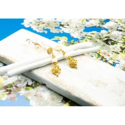 Elegante Ohrstecker in goldfarben, weiß, Glasperlen, Hippie Ohrringe, handgemachter Unikatschmuck, Weihnachtsgeschenk