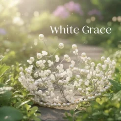 Elegante Perlenkrone White Grace – Handgefertigte Braut-Tiara in Silber & Weiß