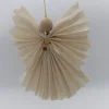 Engel aus naturfarbenem Baumwollstoff gefaltet, mit Perlen, Weihnachten, Dekoration, Schutzengel