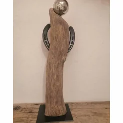 Engel aus Treibholz – Handgemachte Skulptur mit Hufeisen-Flügeln & Edelstahlkopf – Unikat als Schutzengel