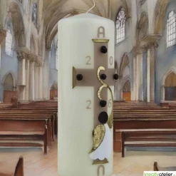 Engel des Lichts – Christliche Osterkerze mit goldenen Engelsflügeln & Kreuz, hochwertige Echtwachskunst