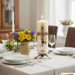 Engel des Lichts – Christliche Osterkerze mit goldenen Engelsflügeln & Kreuz, hochwertige Echtwachskunst