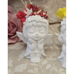 Engelchen „Amora“ & „Stella“ aus Raysin mit echten Trockenblumen – Handgefertigte Schutzengel in Rot & Gelb