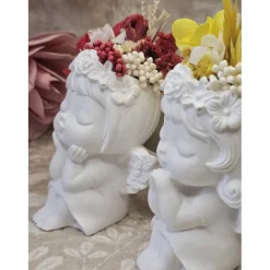 Engelchen „Amora“ & „Stella“ aus Raysin mit echten Trockenblumen – Handgefertigte Schutzengel in Rot & Gelb