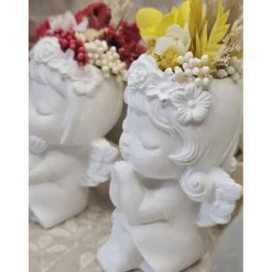 Engelchen „Amora“ & „Stella“ aus Raysin mit echten Trockenblumen – Handgefertigte Schutzengel in Rot & Gelb