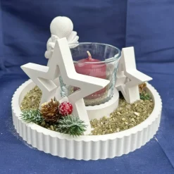 Engel-Dekoarrangement mit Windlicht & Sternen – liebevolle Weihnachtsdeko & Geschenkidee