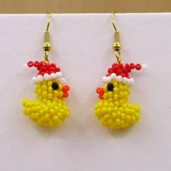 Ente mit Weihnachtsmannmütze Ohrringe aus Rocailles