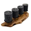 4er Kerzenhalter rustikal aus Olivenholz