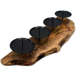 4er Kerzenhalter rustikal aus Olivenholz