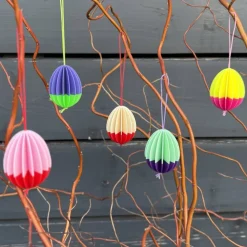 3er oder 9er Set zweifarbige Wabeneier zum Aufhängen – Osteranhänger im Lamellen-Look, Osterdeko innen & außen, 3D-Druck