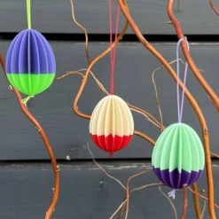 3er oder 9er Set zweifarbige Wabeneier zum Aufhängen – Osteranhänger im Lamellen-Look, Osterdeko innen & außen, 3D-Druck