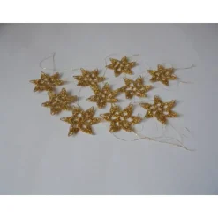 9er Set gehäkelte Weihnachtssterne Gold – Filigraner Christbaumschmuck handgemacht