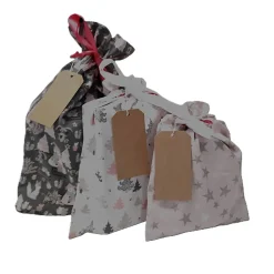 3er Set Geschenkbeutel, Nikolaussäckchen, Weihnachtssäckchen in rosa und grau