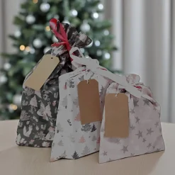 3er Set Geschenkbeutel, Nikolaussäckchen, Weihnachtssäckchen in rosa und grau