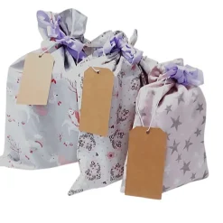 3er Set Geschenkbeutel, Nikolaussäckchen, Weihnachtssäckchen rosa mit Einhorn und Sterne