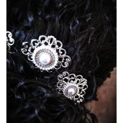 3er Set Haarkämme, silber-weiss