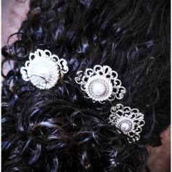 3er Set Haarkämme, silber-weiss