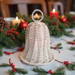 2er Set handgeflochtene Glocken aus Peddigrohr natur/ Weihnachtsglocken / Kranzglocken