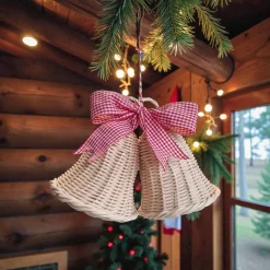2er Set handgeflochtene Glocken aus Peddigrohr natur/ Weihnachtsglocken / Kranzglocken