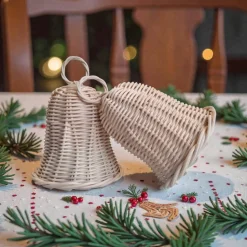 2er Set handgeflochtene Glocken aus Peddigrohr natur/ Weihnachtsglocken / Kranzglocken