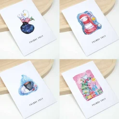 4er Set Katzen Weihnachtskarten | Karte mit Briefumschlag | Aquarell