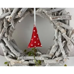 8er Set kleine Tannenbäume rot/weiß – Handgemachte Weihnachtsdeko & Geschenkanhänger