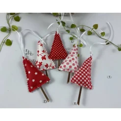 5er Set kleine Tannenbäume natur/taupe – Handgemachte Weihnachtsdeko & Geschenkanhänger