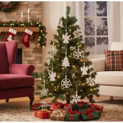 12er Set kleiner Baumschmuck Weihnachten Holzanhänger verschiedene Formen