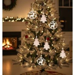 12er Set kleiner Baumschmuck Weihnachten Holzanhänger verschiedene Formen