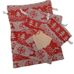 3er Set Nikolaussäckchen mit Norweger Muster Print, Weihnachtssäckchen