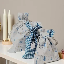 3er Set Nikolaussäckchen, Weihnachtssäckchen blau und weiß