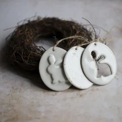 3er Set Osteranhänger aus Keramik - handgetöpferte Osterdekoration