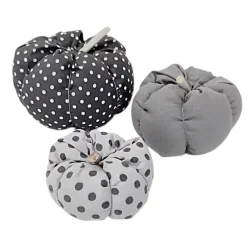 3-er Set Stoffkürbisse, herbstliche Deko-Kürbisse grau, weiß