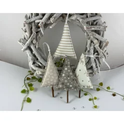 4er Set Tannenbäume natur/taupe – Handgemachte Weihnachtsdeko & Geschenkanhänger