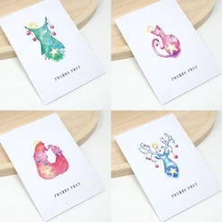 4er Set Tier Weihnachtskarten | Karte mit Briefumschlag | Aquarell