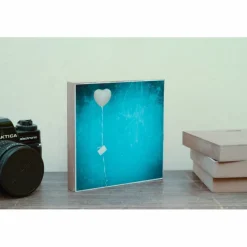 2er Set Valentinstag Herz Luftballon Liebe, Foto auf Holz, im Quadrat, 13 x 13 cm handmade