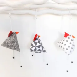 3-er Set "Verrückte Hühner", genähte Osterhühner zum Aufhängen