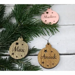 10er SET Vintage WEIHNACHTSKUGELN aus Altholz mit Name PERSONALISIERT Weihnachtsbaum Geschenkanhänger Holz Weihnachten Christbaumkugel Stern