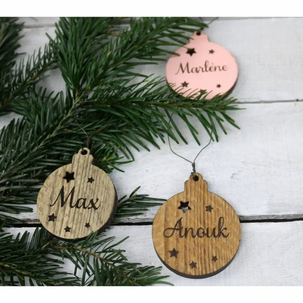10er SET Vintage WEIHNACHTSKUGELN aus Altholz mit Name PERSONALISIERT Weihnachtsbaum Geschenkanhänger Holz Weihnachten Christbaumkugel Stern