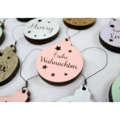 10er SET Vintage WEIHNACHTSKUGELN aus Altholz mit Name PERSONALISIERT Weihnachtsbaum Geschenkanhänger Holz Weihnachten Christbaumkugel Stern
