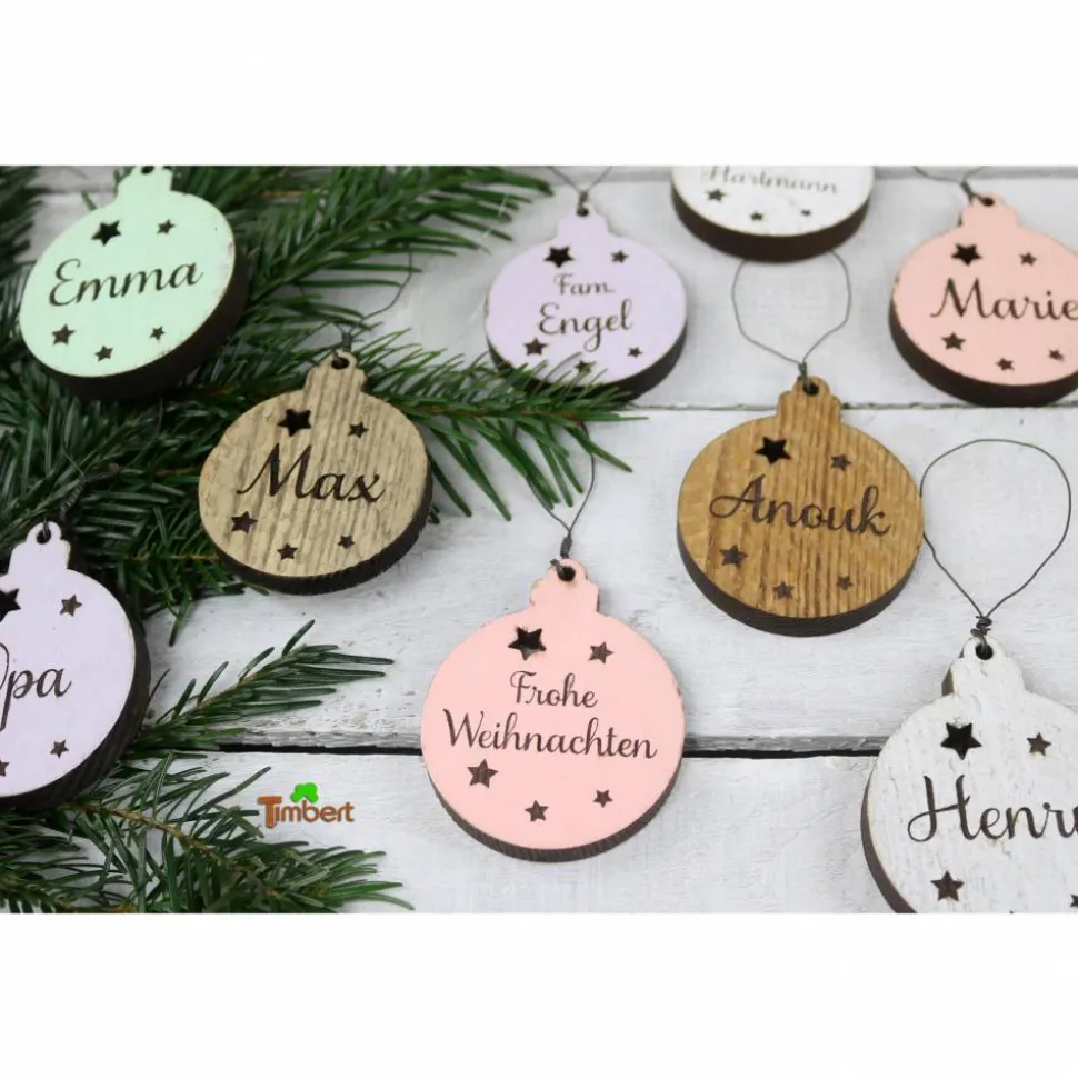 6er SET Vintage WEIHNACHTSKUGELN aus Altholz mit Name PERSONALISIERT Weihnachtsbaum Geschenkanhänger Holz Weihnachten Christbaumkugel Stern